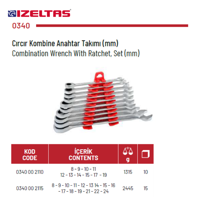 0340 CIRCIR KOMBİNE ANAHTAR TAKIMI İZELTAŞ
