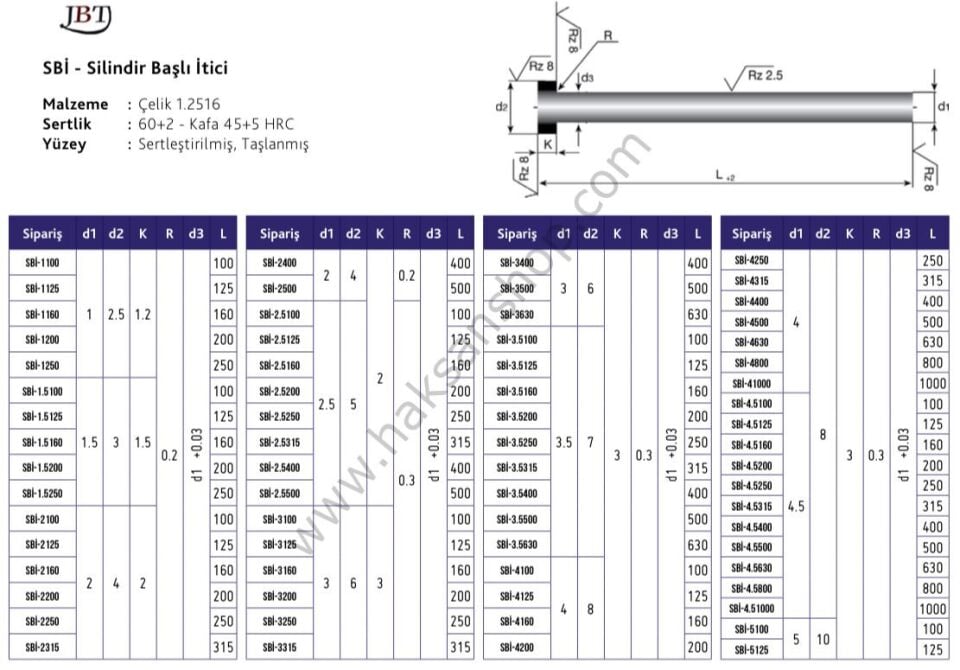 Plastik Enjeksiyon Silindir Başlı İtici Pim
