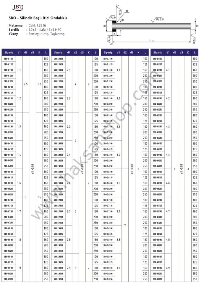 Plastik Enjeksiyon Silindir Başlı İtici Pim (ONDALIKLI)