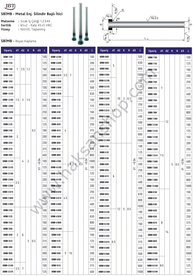 Metal Enjeksiyon Silindir Başlı İtici Pim - BEYAZ