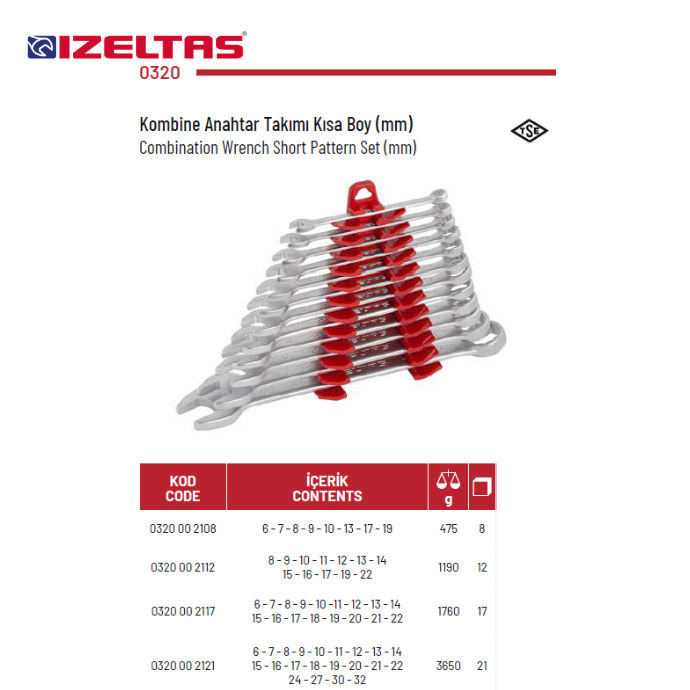 0320 KOMBİNE ANAHTAR TAKIMI KISA BOY İZELTAŞ