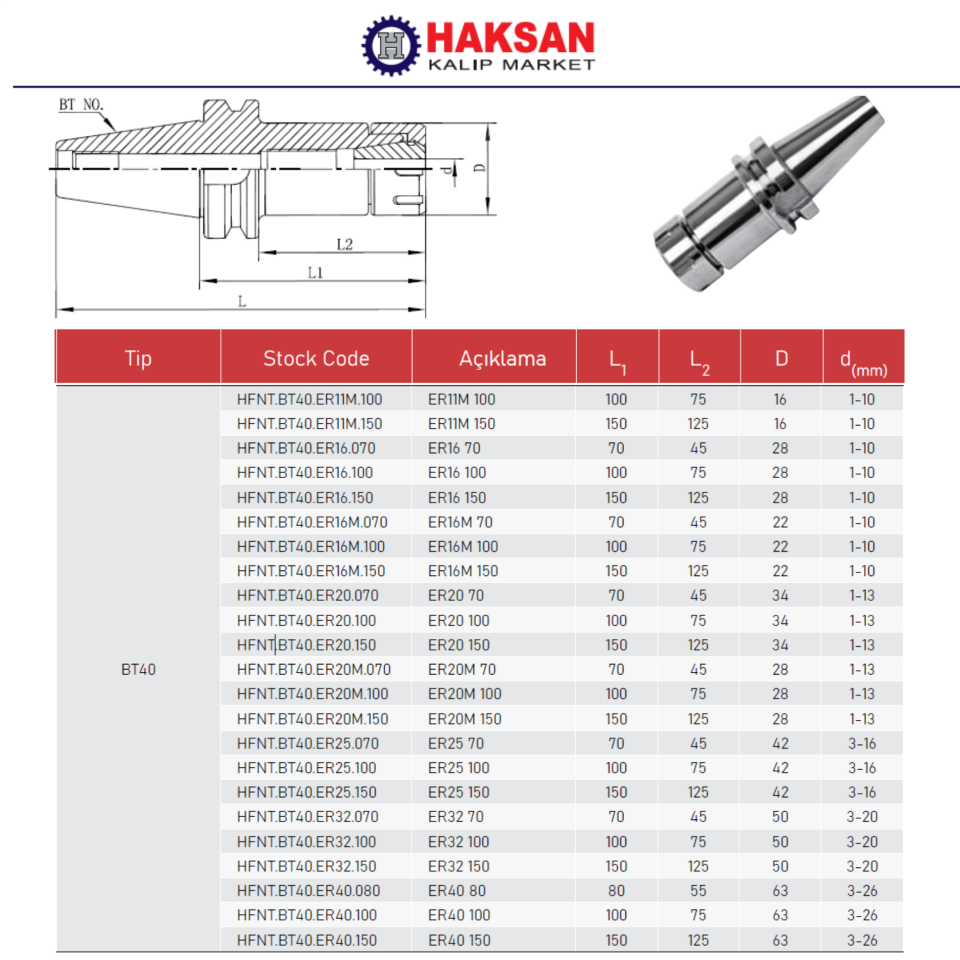 BT40 ER TİPİ PENS TUTUCU