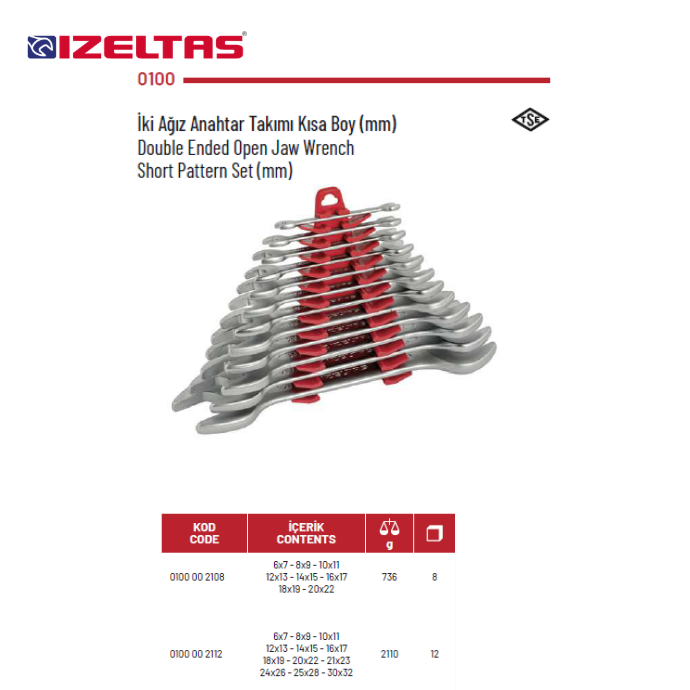 0100 İKİ AĞIZ ANAHTAR TAKIMI KISA BOY İZELTAŞ