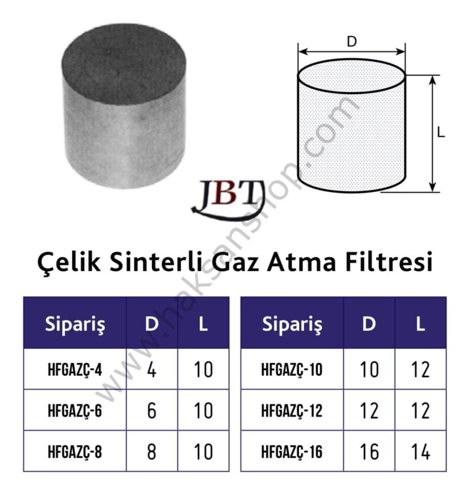 Çelik Sinterli Gaz Atma Filtresi