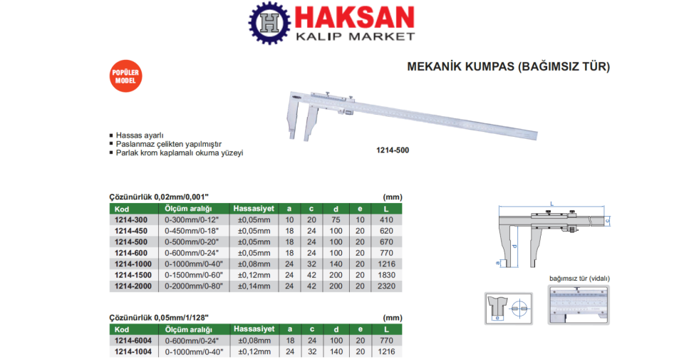Insize 1214 Tek Çene Mekanik Kumpas (POPÜLER MODEL)