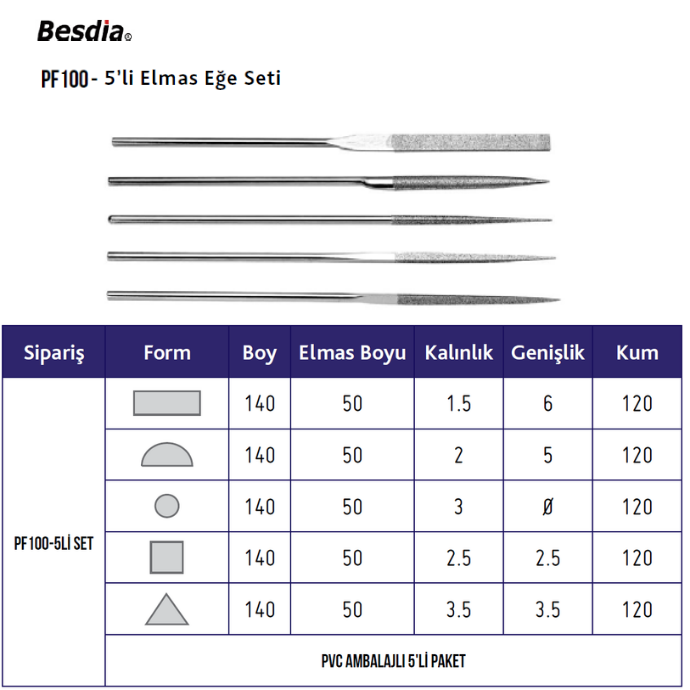 Elmas Eğe Seti  5'li BESDİA PF100