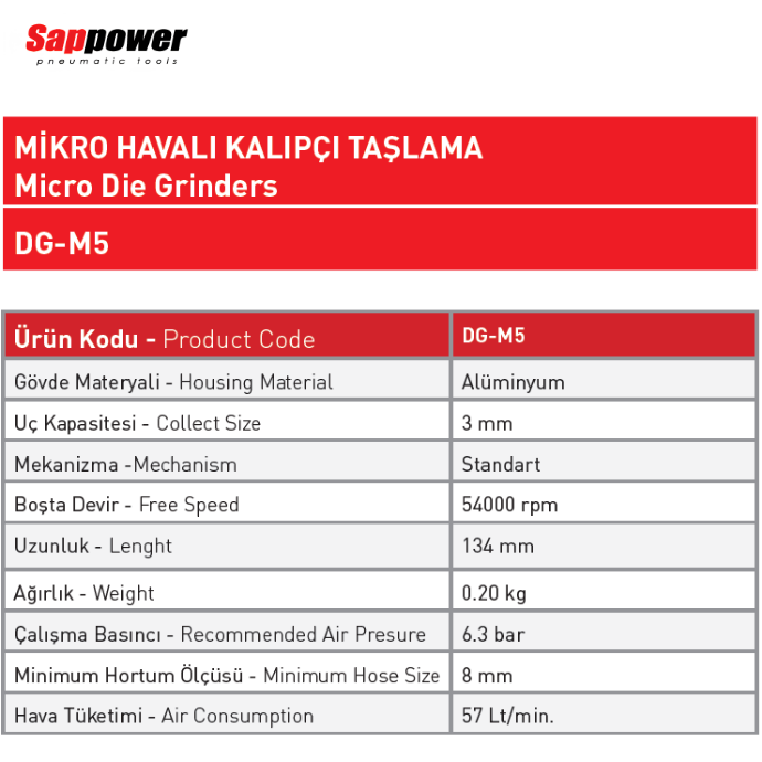 SAPPOWER MİKRO HAVALI KALIPÇI TAŞLAMA DG-M5