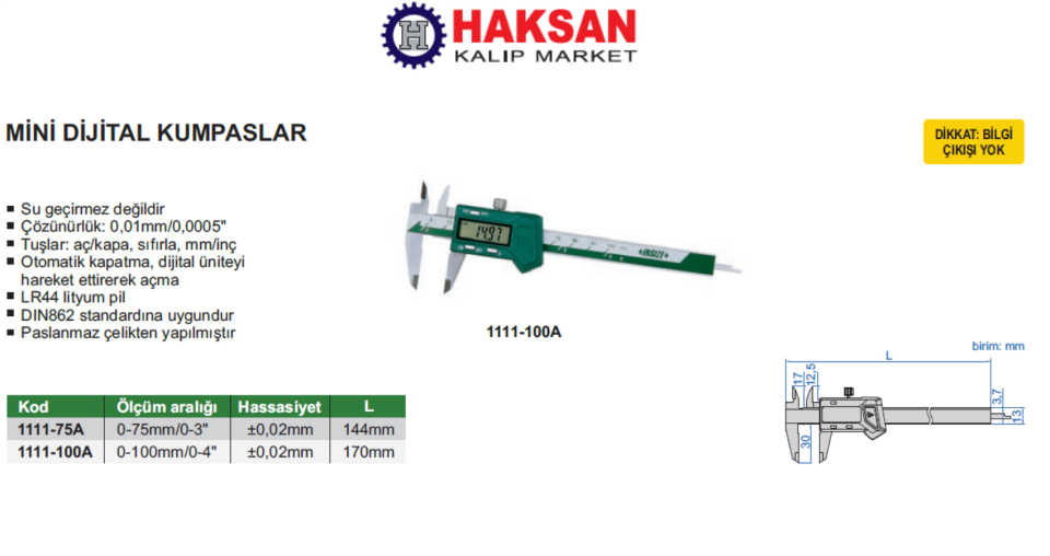Insize 1111 Mini Dijital Kumpaslar