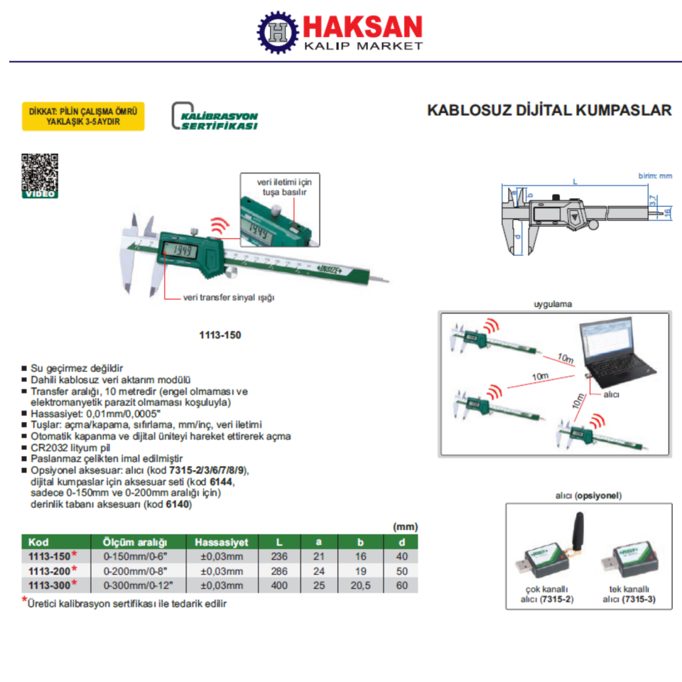 Insize 1113 Dijital Kumpas (Kablosuz Veri Aktarımı)