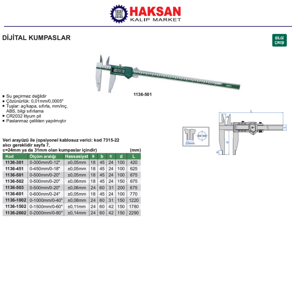 Insize 1136 Dijital Kumpaslar