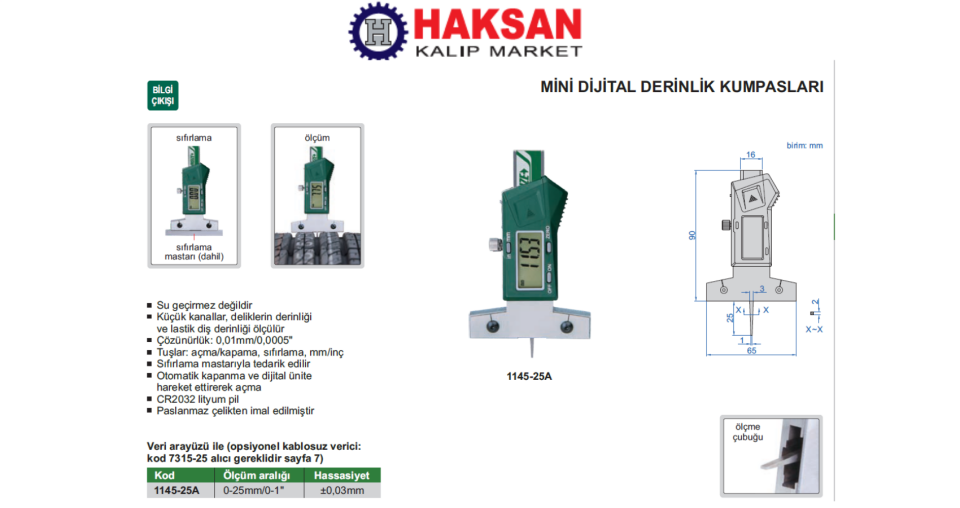 Insize 1145-25A Mini Dijital Derinlik Kumpası