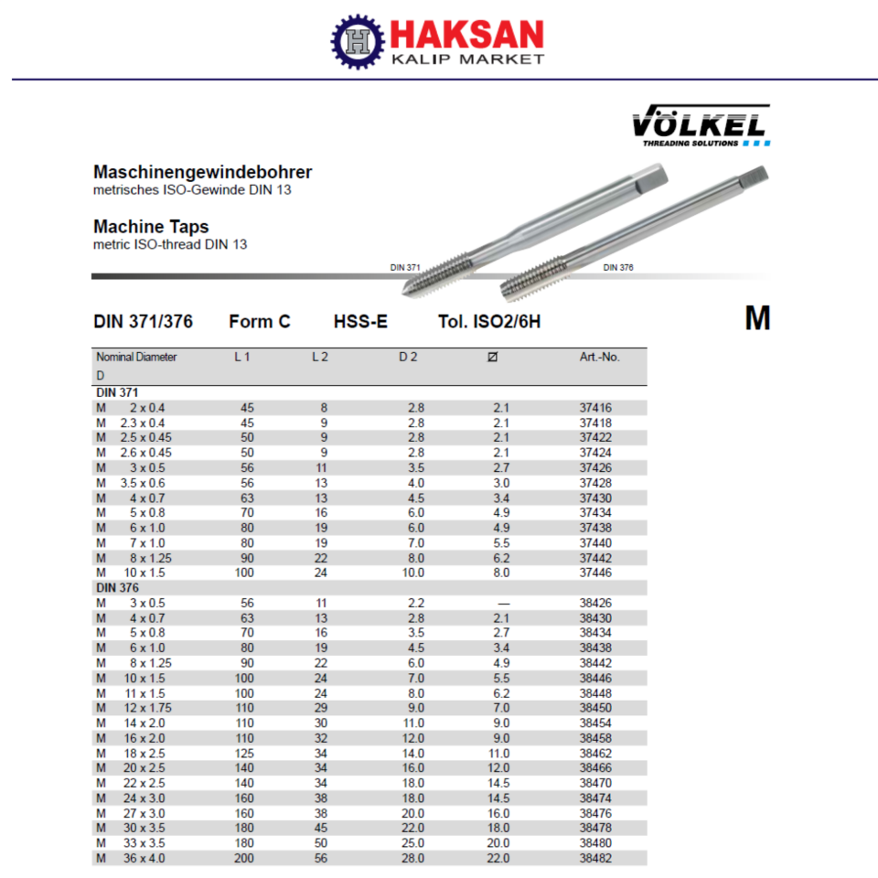 VÖLKEL DÜZ MAKİNA KILAVUZU DIN371/C - DIN376/C
