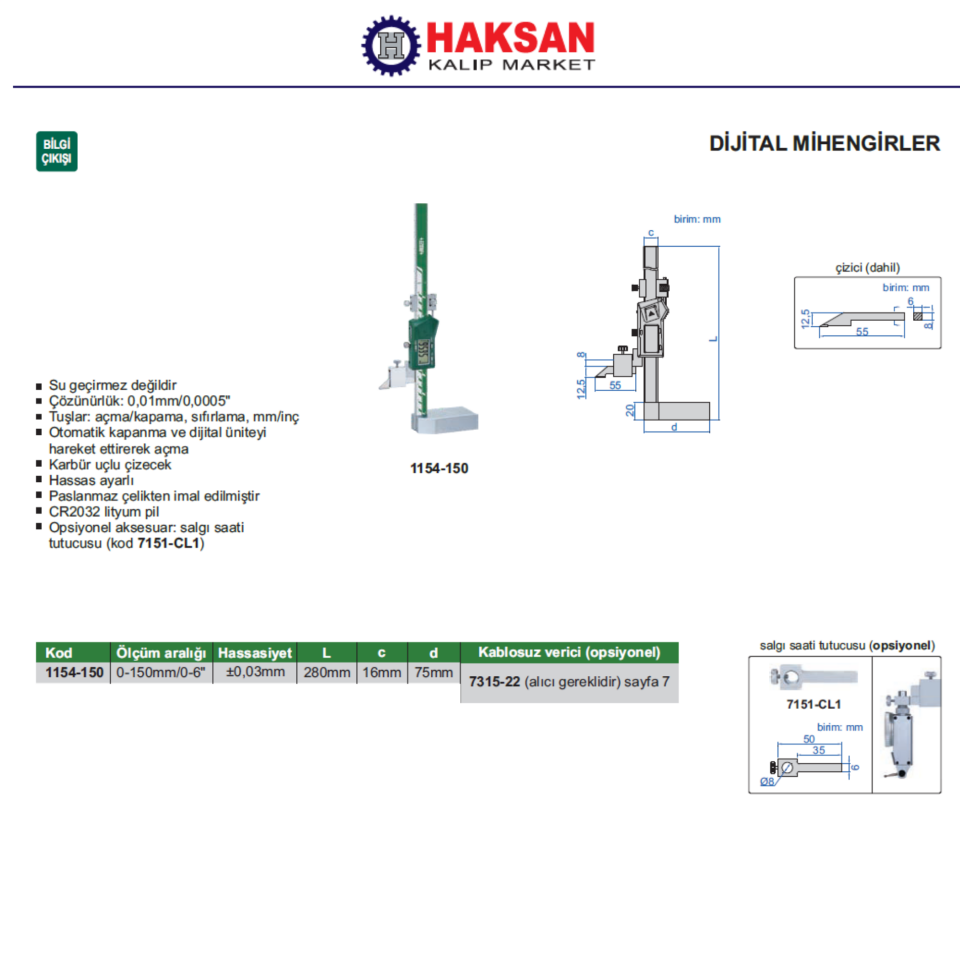 Insize 1154 Dijital Mihengir (Hafif İş )