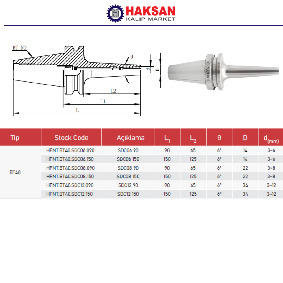 BT40 SDC İÇTEN ÇEKTİRMELİ HASSAS TUTUCU