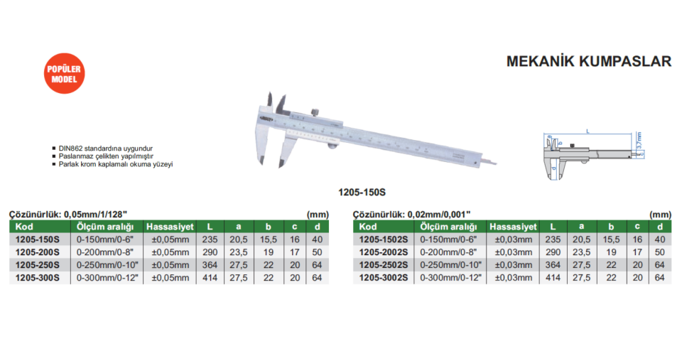 Insize 1205 Mekanik Kumpaslar