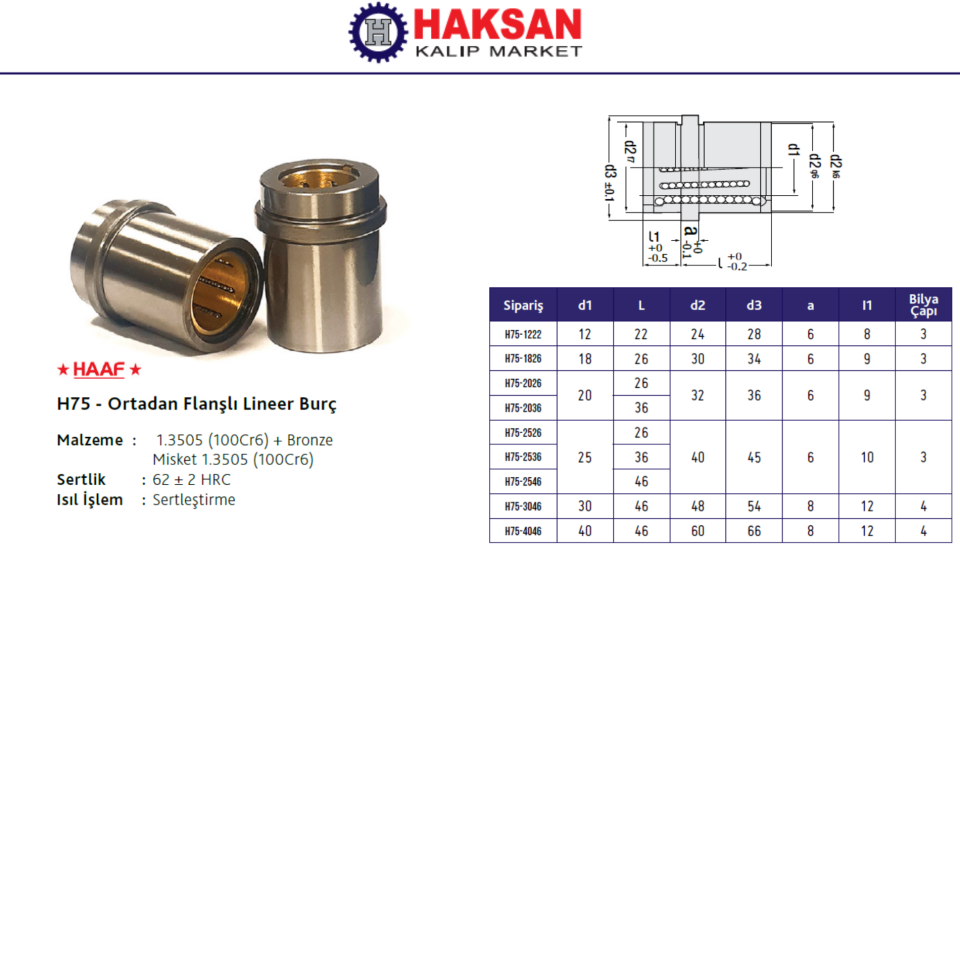 HAAF - FLANŞLI LİNEER RULMAN BURÇ - H75