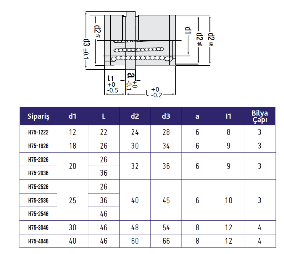 Ortadan Flanşlı Lineer  Rulmanlı Burç - H75