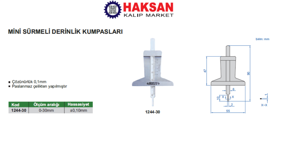Insize 1244-30 Mekanik Derinlik Kumpası