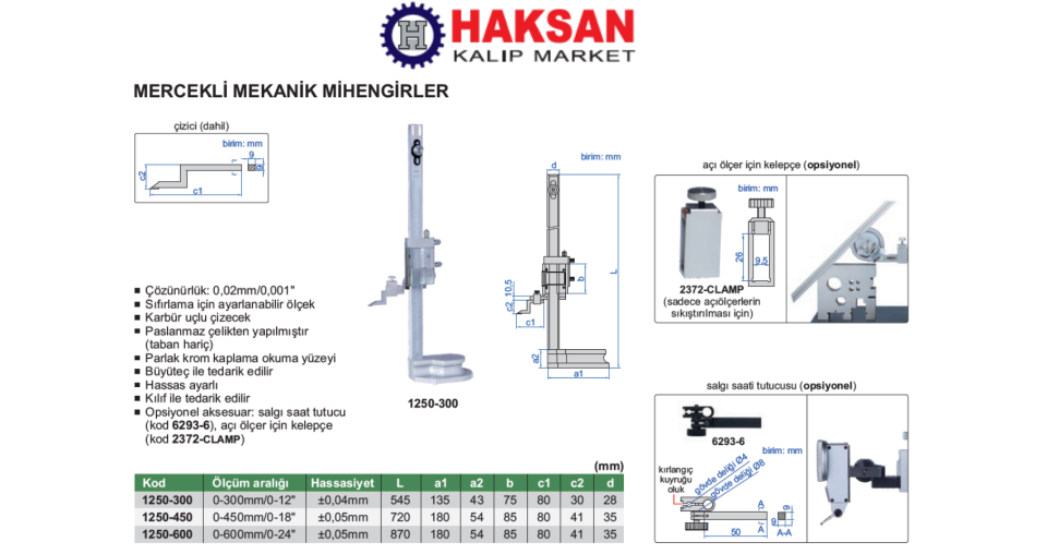 Insize 1250 Mercekli Mekanik Mihengir