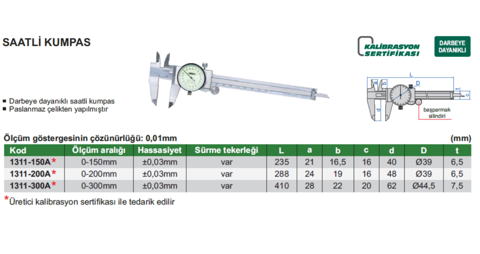 1311 Saatli Kumpas Insize 0.01mm