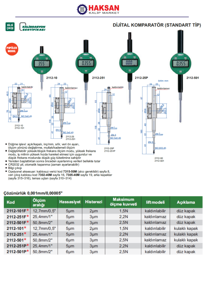 Insize 2112 Dijital Komparatör (Standart Model)