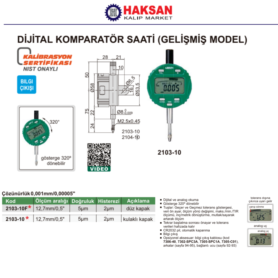 INSİZE 2103 DİJİTAL KOMPARATÖR SAATİ (GELİŞMİŞ)