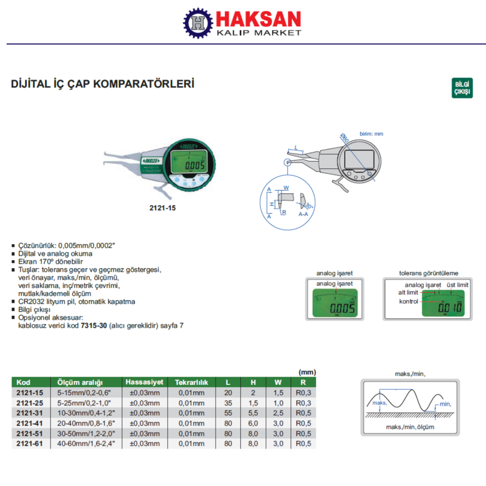 Insize 2121 Dijital İç Çap Komparatörü