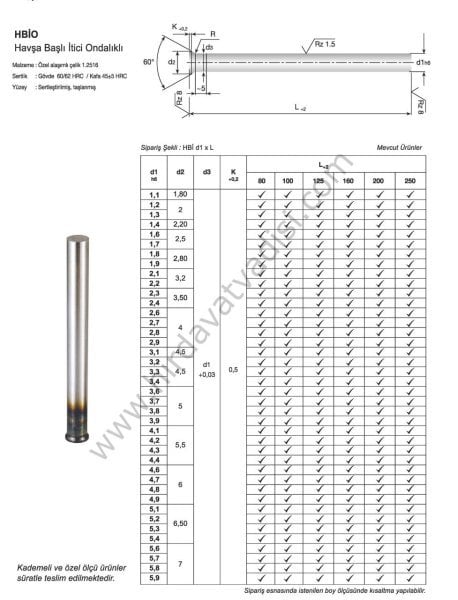 Havşa Başlı İtici Pim (ONDALIKLI) 1.7 - 250