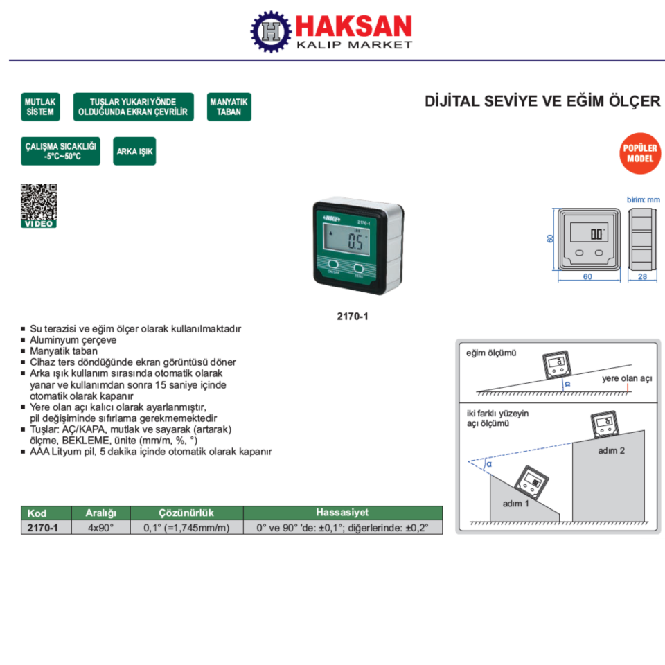 Insize 2170-1 Dijital Terazi ve Açı Ölçer