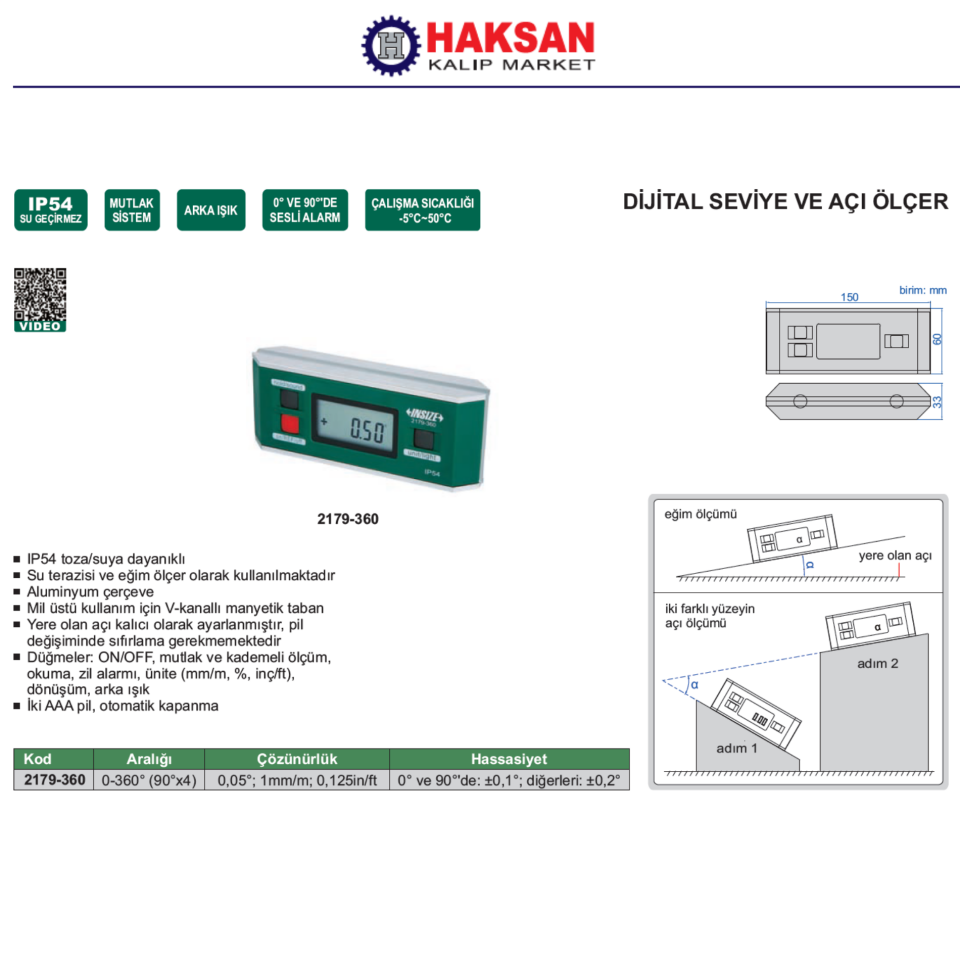 Insize Dijital Terazi Ve Açı Ölçer 2179-360