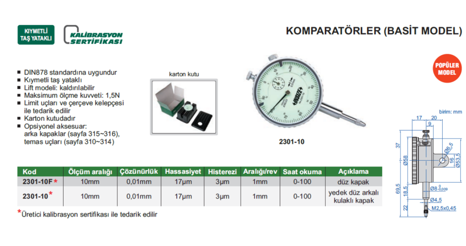 Insize 2301 Komparatör Saati(Promosyon Model )