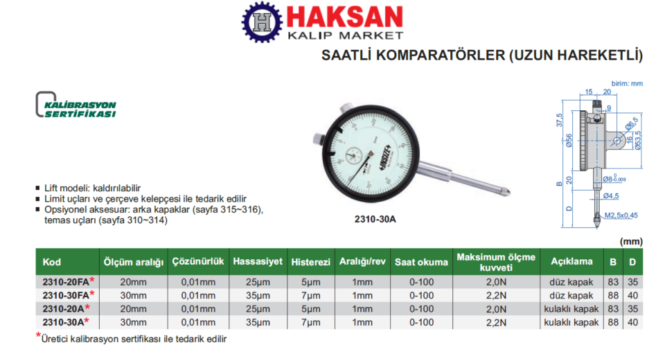 Insize 2310 Komparatör Saati (Uzun Ölçüm Aralıklı )