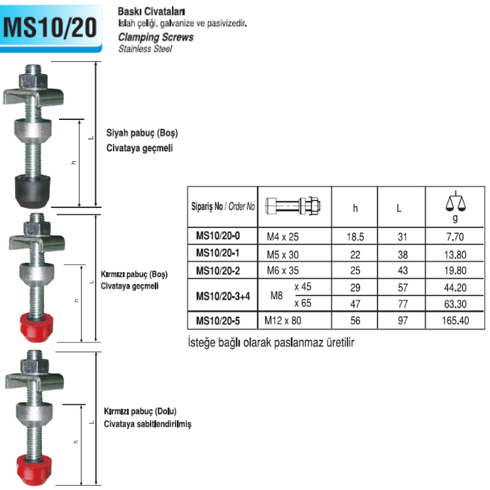 MS10/20 YEDEK BASKI CİVATALARI