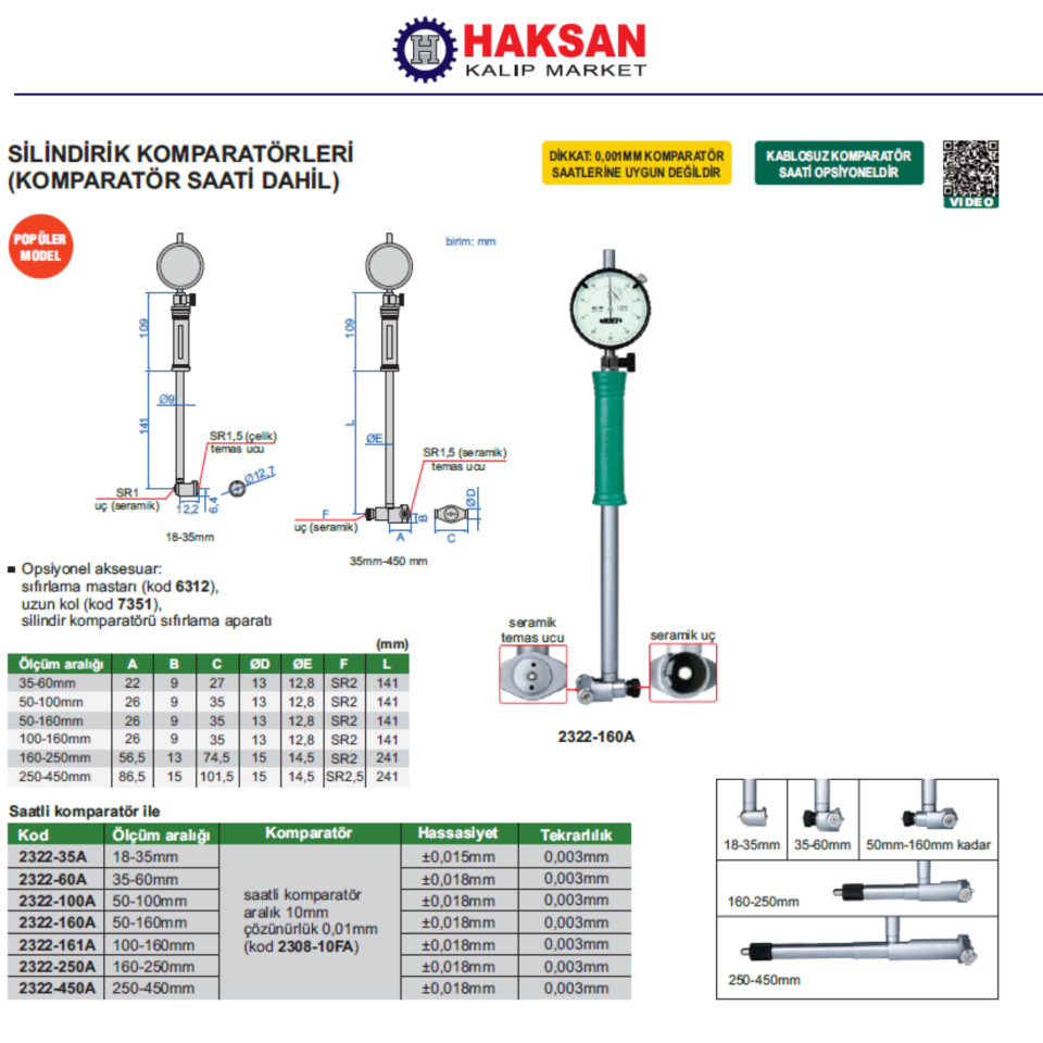 Insize 2322 Silindir Komparatörü (STANDART MODEL)