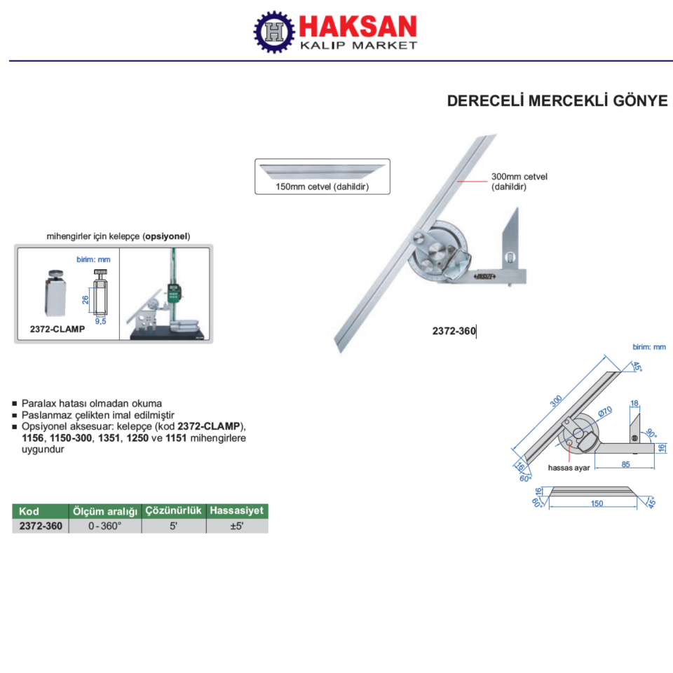 Insize 2372-360 Universal Açı Ölçer