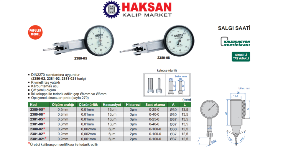 Insize 2381-02 Salgı Komparatör Saati