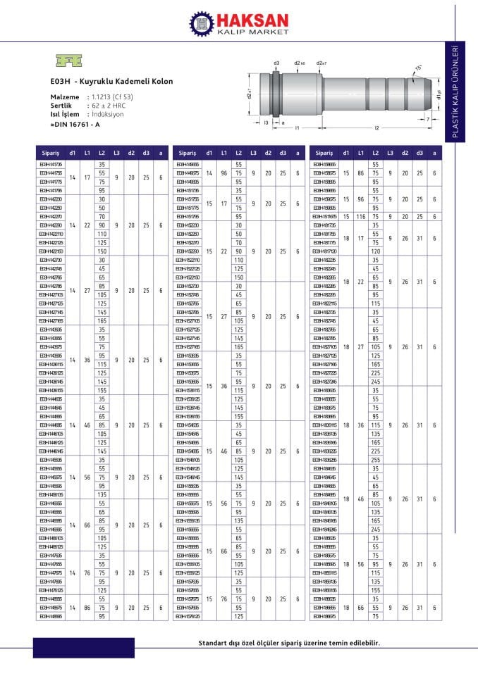KUYRUKLU ŞAPKALI KADEMELİ KOLON(HASCO)KŞKK-E03H