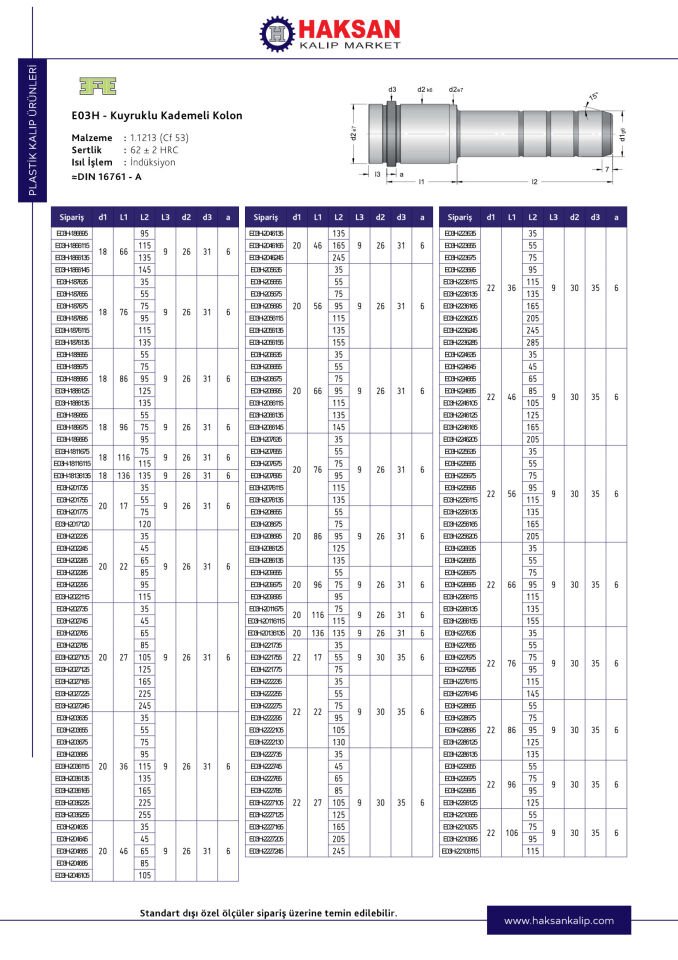 KUYRUKLU ŞAPKALI KADEMELİ KOLON (HASCO) KŞKK-E03H