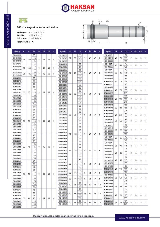 KUYRUKLU ŞAPKALI KADEMELİ KOLON (HASCO) KŞKK-E03H