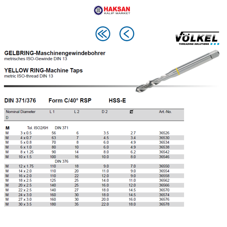 VÖLKEL SARI HALKA ALÜMİNYUM KILAVUZ HSS-E