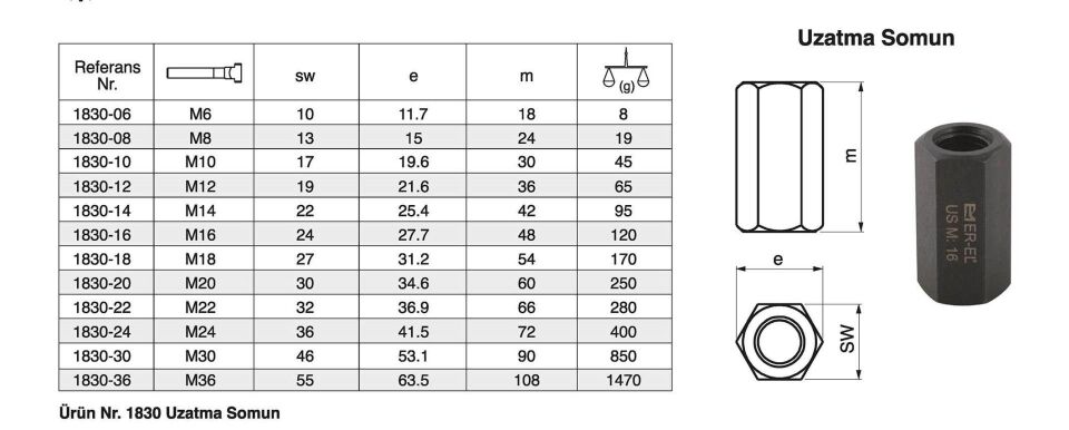 Nr.1830 Uzatma Somunu-Uzun Somun