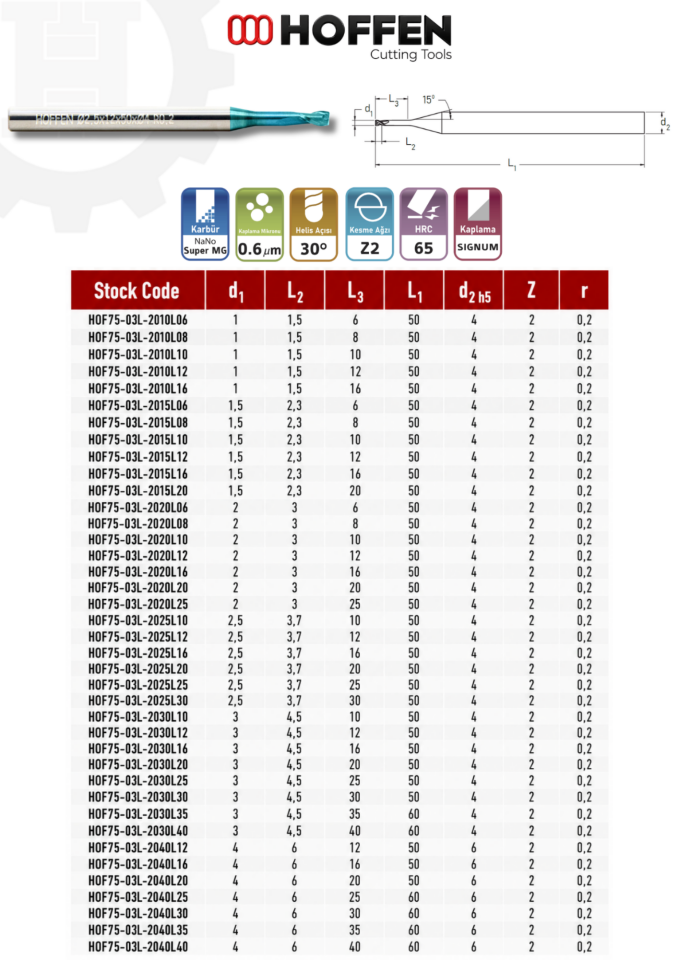 65HRC 2 AĞIZLI KÖŞE RADİUS DALMA BOYLU KARBÜR FREZE NANO BLUE