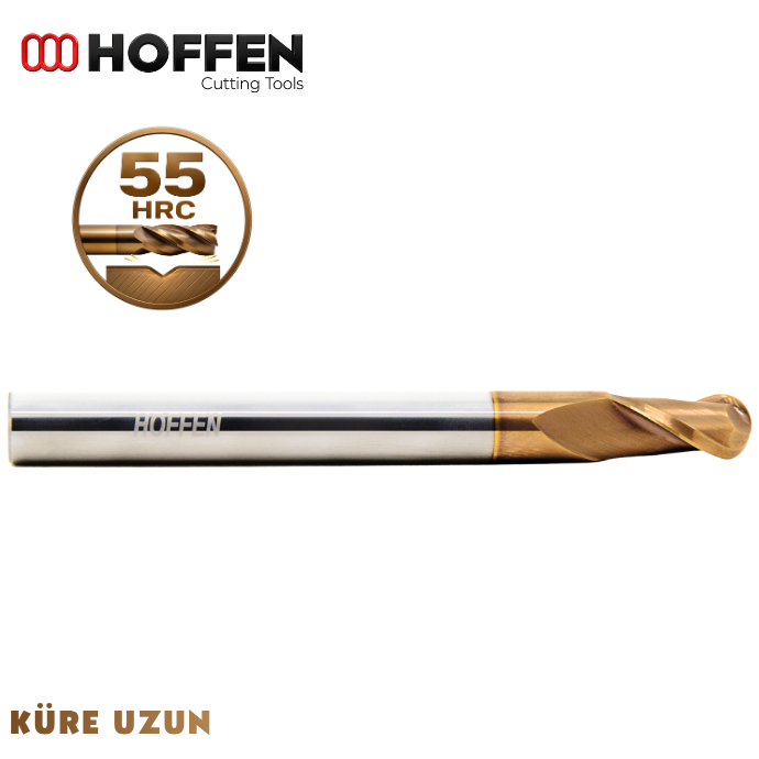 55HRC 2 AĞIZLI UZUN KÜRE KARBÜR FREZE NANO TİSİN