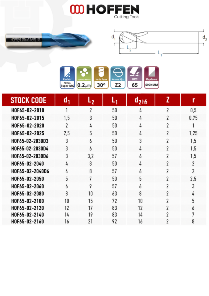 65HRC 2 AĞIZLI KÜRE KARBÜR FREZE NANO BLUE