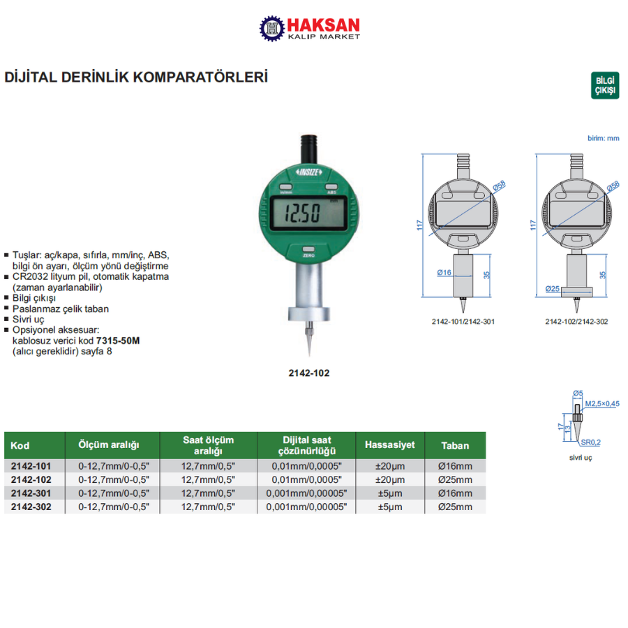 INSIZE 2142 DİJİTAL DERİNLİK KOMPARATÖRÜ