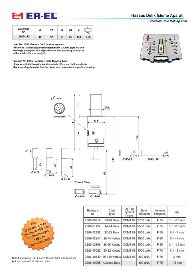 HASSAS DELİK İŞLEME BARA 0.01 (SET) 2385-130