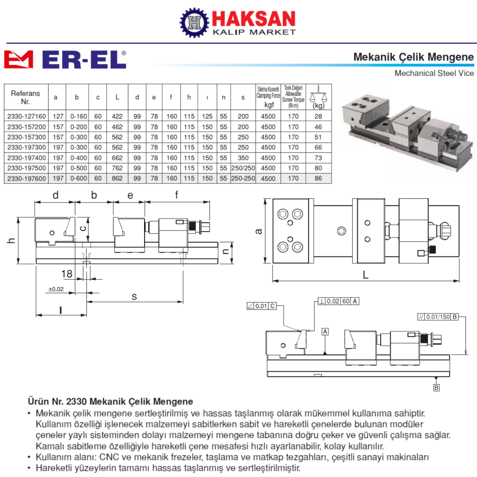 Mekanik Çelik Hassas Taşlanmış Cnc Mengenesi 2330
