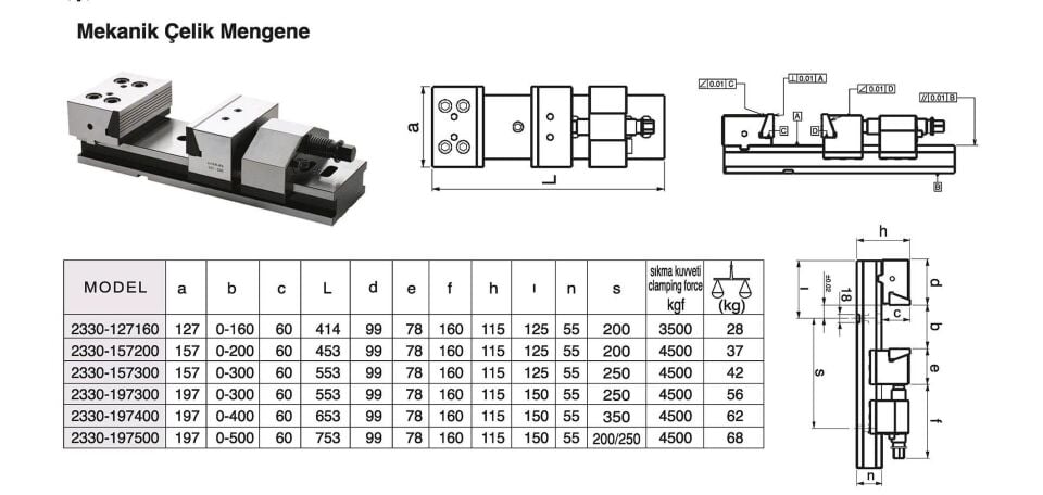 Mekanik Çelik Hassas Taşlanmış Cnc Mengenesi 2330