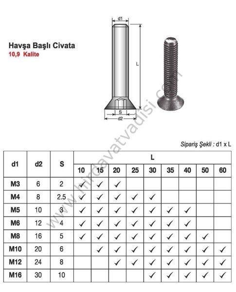 Havşa Başlı İmbus Civata 12 - 25