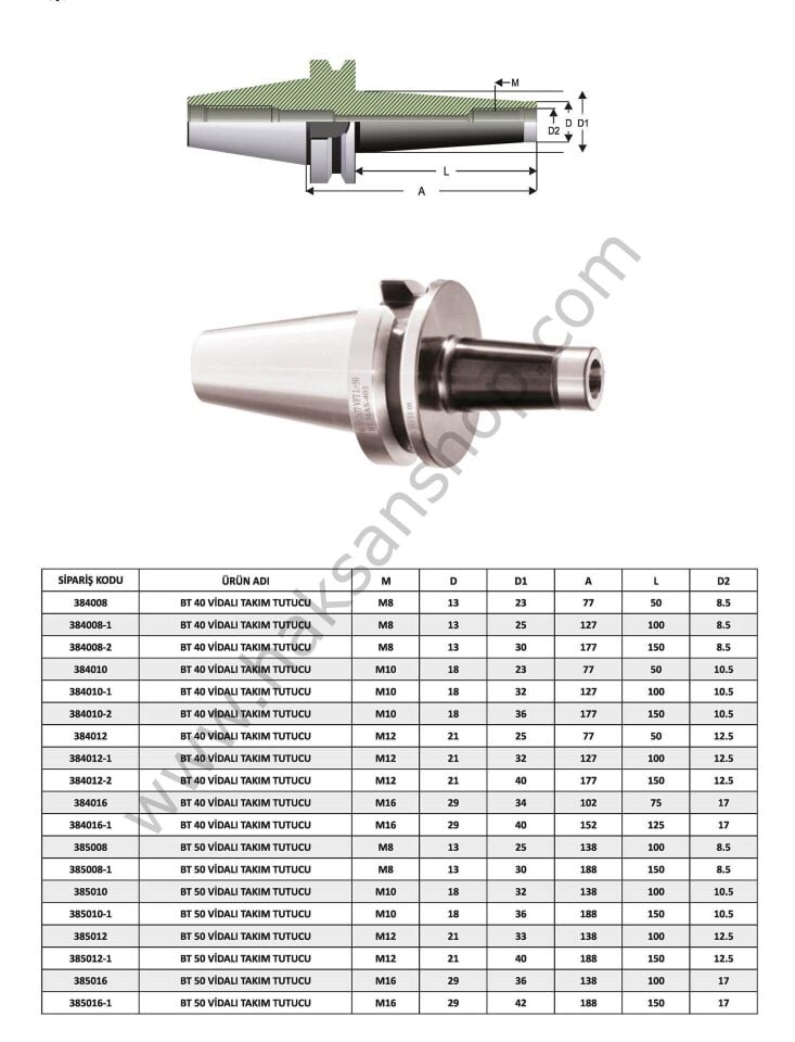 BT Tipi Vidalı Takım Tutucu